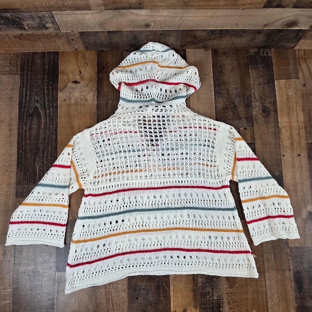 Anthropologie POL Crochet Knit Star Hoodie White Color Stripes Boho Hippie Small - Picture 5 of 11